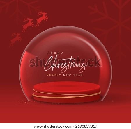 Simple Empty Snow Glass in Red Background. Merry Christmas Poster Template Design Vector Illustration 