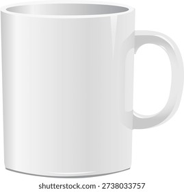 Simple empty white ceramic mug or coffee cup with handle for hot beverage and tea isolated on white background
