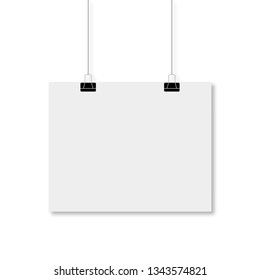 Simple empty white paper poster hanging in on white background with a shadows. EPS 10.
