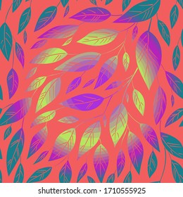 simple endless branches with leaves pattern in pink backgraund