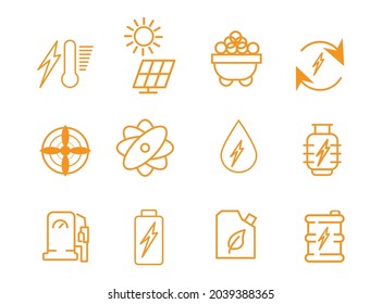 simple energy type related vector line icon Contains icons such as hydroelectric power stations. solar cells fossil fuels and more