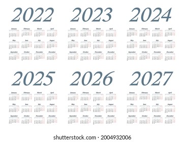 Simple English Calendar 2022 2023 2024 Stock Vector (Royalty Free ...