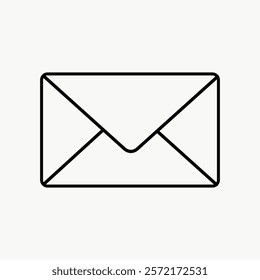 Simple envelope icon, black outline on white. Envelope symbol for mail, messaging, or communication. Minimalist envelope design for messaging apps. Simple icon vector element.