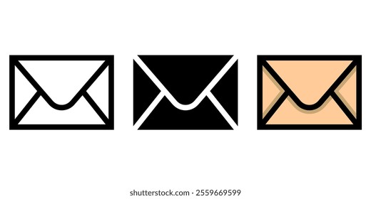 Simple Envelope Icon Collection with Line Art, Silhouette, and Colorful Designs, Editable Scalable Vector Illustration Isolated on White Background for Templates and Mockups