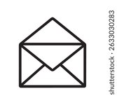Simple envelope icon graphic isolated on white background. Open envelope icon line art isolated on white background