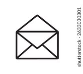 Simple envelope icon graphic isolated on white background. Open envelope icon line art isolated on white background