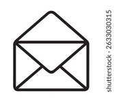 Simple envelope icon graphic isolated on white background. Open envelope icon line art isolated on white background