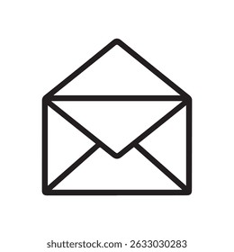 Simple envelope icon graphic isolated on white background. Open envelope icon line art isolated on white background