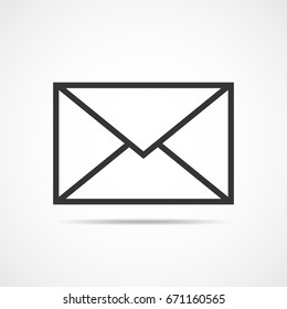 Simple envelope icon. Envelope sign with shadow, isolated on light background. Vector illustration.
