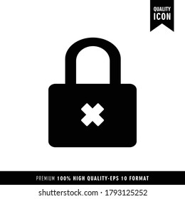 Simple Error Padlock Icon. Padlock Vector Flat Design. Disconnected Padlock Icon Vector. Bold Vector Padlock Icon. Perfect For Graphic Resource Essentials KIT and Mobile App Development