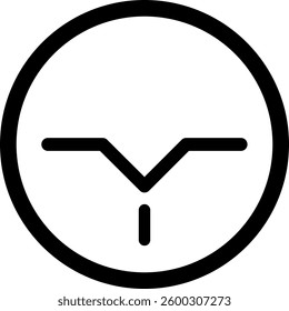 Simple and essential black and white round icon featuring a stylized bird in flight, embodying elegance and freedom, ideal for use in apps, websites, and infographics