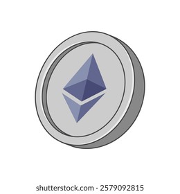 SImple ETH Ethereum coin vector illustration in flat color design with gray tones