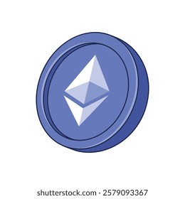 SImple ETH Ethereum coin vector illustration in flat color design with blue tones