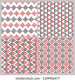 Simple ethnic black white and red geometric shapes seamless pattern, vector