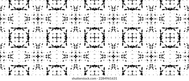 Simple Ethnic Dyed Batik. Doodle Aztec Dark Pattern. Seamless Hand Print. Black Color Scribble Pattern. Native Dark Doodle Vector. Black Colour Ink Scribble Textile. Abstract Ink Doodle Design