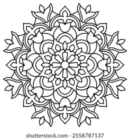 simple ethnic floral mandala design for coloring book, creative mandala art
