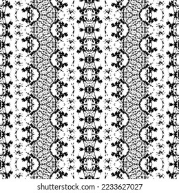Simple Ethnic Geo Vector. Ethnic Native Dark Pattern. Tribal Art Doodle Batik. Seamless Wavy Ink Print. Black Colour Dark Scribble Pattern. Black Color Zig Zag Pattern. Abstract Ink Native Design