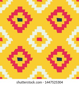 Simple ethnic geometric design. Bright vector tribal seamless pattern of rhombuses.