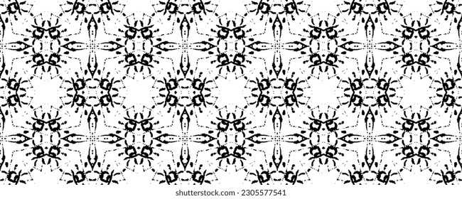 Vector De Ikat Étnico Sencillo. Resumen de la impresión teñida. Patrón de Doodle Oscuro en Color Negro. Batik de guijarros nativos. Patrón de tinta nativa sin inconvenientes. Patrón de esgrima de color negro. Resumen Diseño de Doodle Oscuro