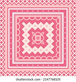 Simple ethnic motif. Design for plaid, scarf, carpet, pareo, bandana and other textiles. Square print with geometric ornament. 