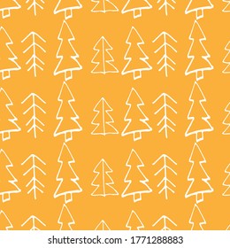Sencillo patrón étnico con abetos. Fondo amarillo. Se puede utilizar para el diseño de postales, textiles, etc.