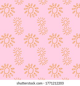 Sencillo patrón étnico con el sol. Fondo rosa. Ilustración dibujada a mano. Se puede utilizar para el diseño de postales, textiles, etc.