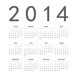 Simple European 2014 Year Vector Calendar