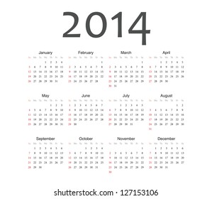 Simple european 2014 year vector calendar