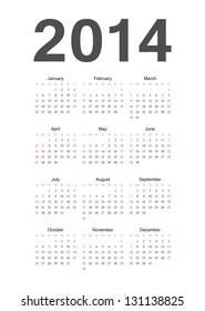 Simple european 2014 year vector calendar