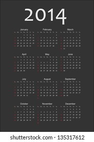 Simple european 2014 year vector calendar