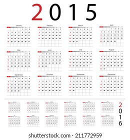 Simple european 2015, 2016 year vector calendars
