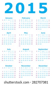 Simple european 2015 year calendar illustration