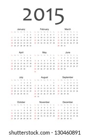 Simple european 2015 year vector calendar