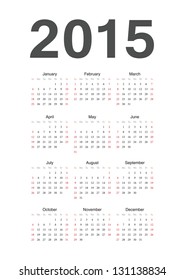 Simple european 2015 year vector calendar