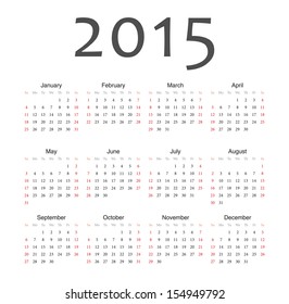 Simple european 2015 year vector calendar