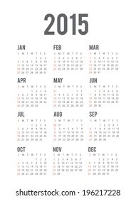 Simple european 2015 year vector calendar