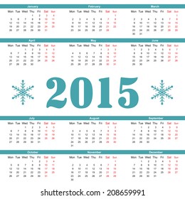 Simple european 2015 year vector calendar