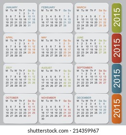 Simple european 2015 year vector calendar