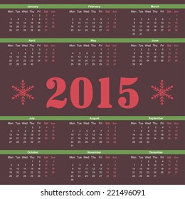Simple european 2015 year vector calendar