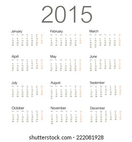 Simple European 2015 year vector calendar
