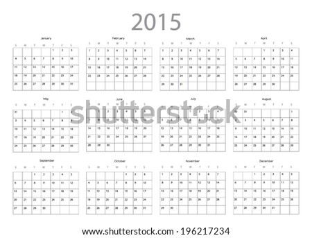Simple european 2015 year vector calendar