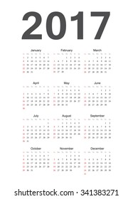 Simple european 2017 year vector calendar
