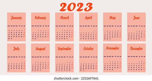 Simple european 2023 year vector calendar