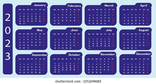 Simple european 2023 year vector calendar