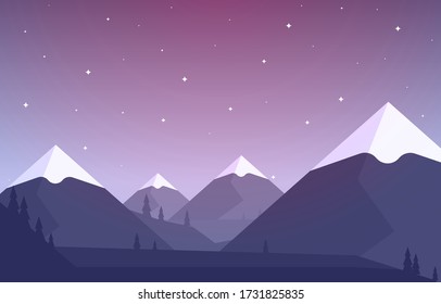 Simple Evening Calm Mountain Forest Wild Nature Landscape Monochrome Illustration