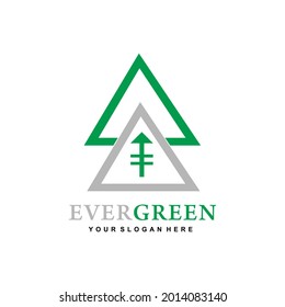 Simple EVERGREEN two triangle logo in green and gray, Forest Vector for Logging or Wood Industry Graphic Design Template Ideas
