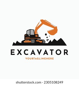 Idea de diseño de logotipo de vectores de construcción de excavadoras simples