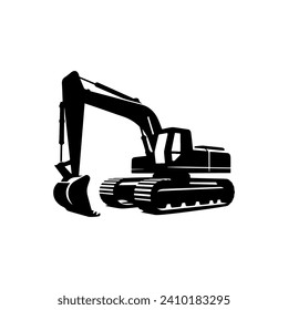 Simple Excavator Logo Flat Black Vector 