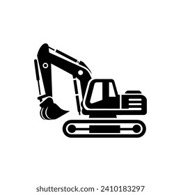 Simple Excavator Logo Flat Black Vector 