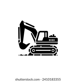 Simple Excavator Logo Flat Black Vector 